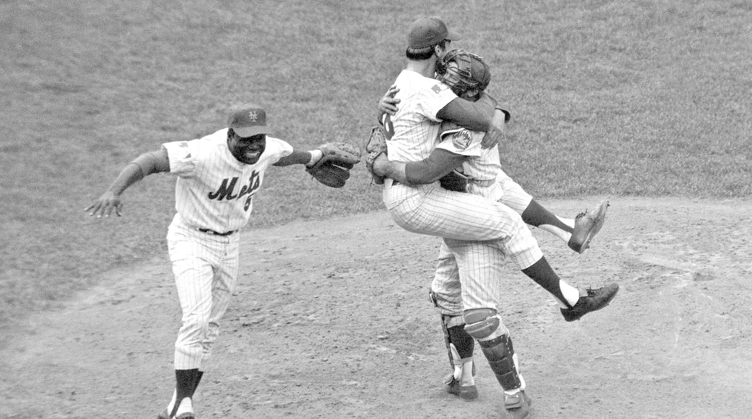 The 1969 Mets celebrate after winning the World Series.